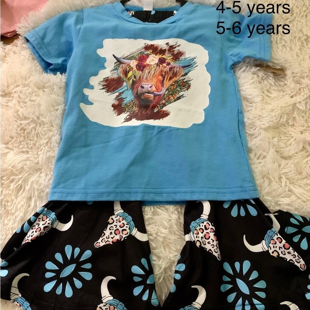 Blue Graphic T-Shirt and Black Skirt Set